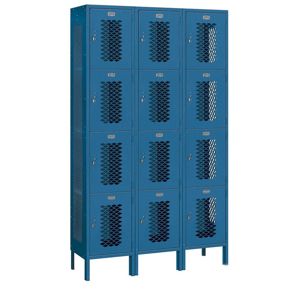 15" Wide Four Tier Vented Metal Locker, 3 Wide, 6 Feet High, Assembled