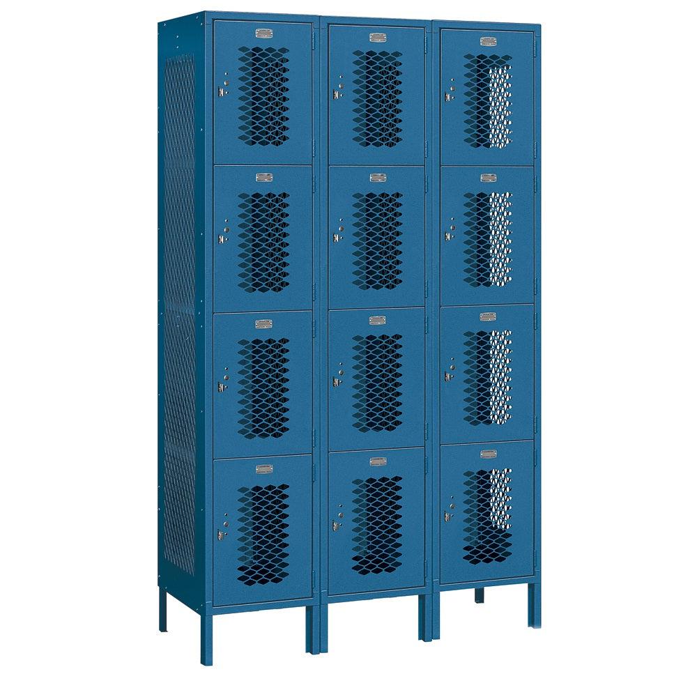 15" Wide Four Tier Vented Metal Locker, 3 Wide, 6 Feet High, Assembled