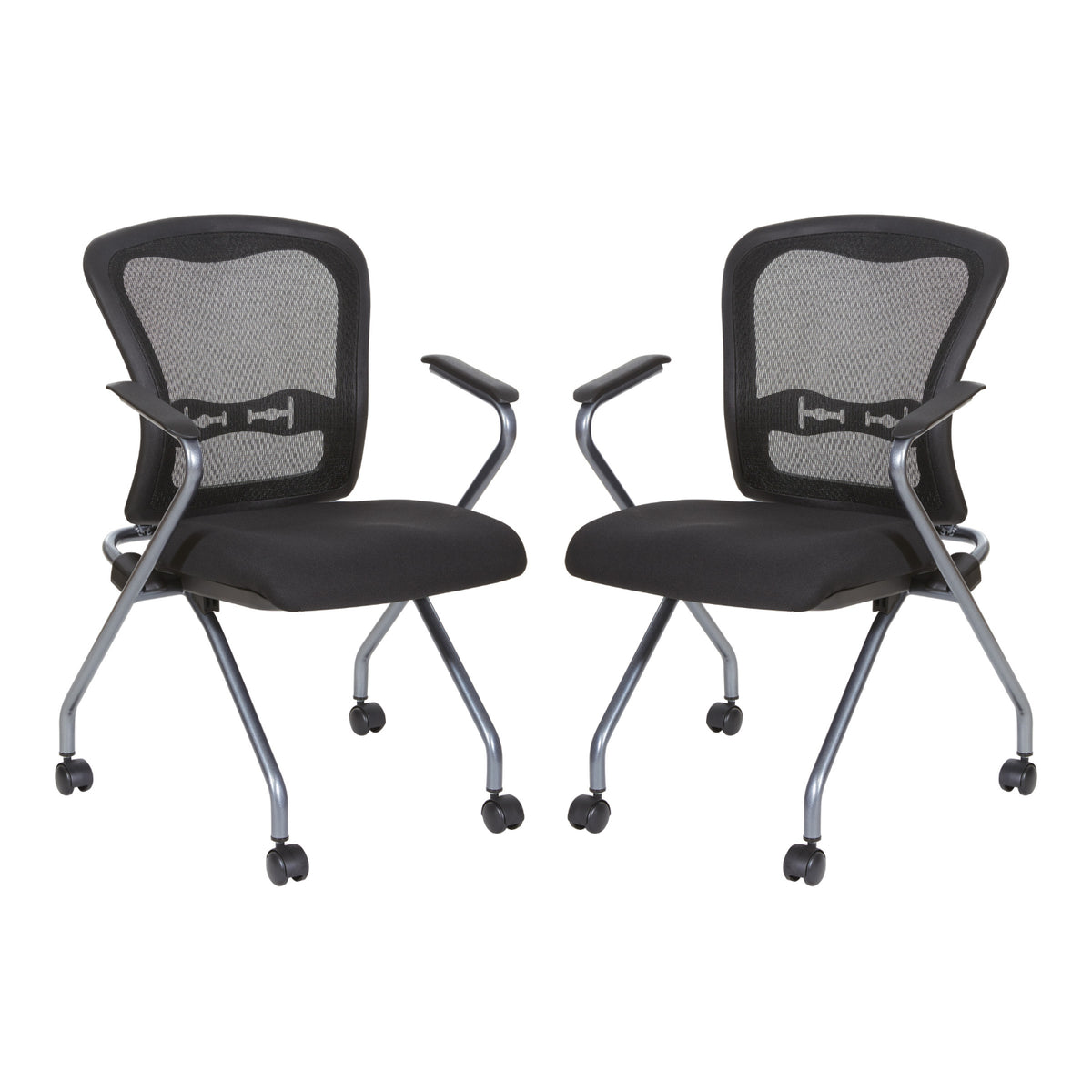 Deluxe ProGrid® Mesh Back Folding/Nesting Arm Chair with Casters, Coal FreeFlex® Fabric Seat, 2-Pack