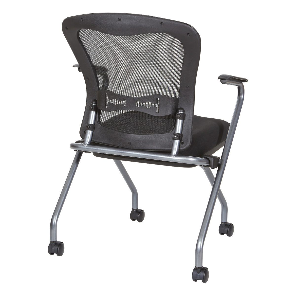 Deluxe ProGrid® Mesh Back Folding/Nesting Arm Chair with Casters, Coal FreeFlex® Fabric Seat, 2-Pack