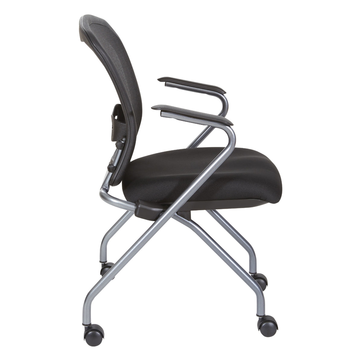 Deluxe ProGrid® Mesh Back Folding/Nesting Arm Chair with Casters, Coal FreeFlex® Fabric Seat, 2-Pack