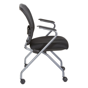 Deluxe ProGrid® Mesh Back Folding/Nesting Arm Chair with Casters, Coal FreeFlex® Fabric Seat, 2-Pack