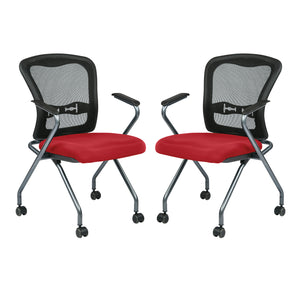 Deluxe ProGrid® Mesh Back Folding/Nesting Arm Chair with Casters, Silver Ion Technology Dillon Padded Seat, 2-Pack