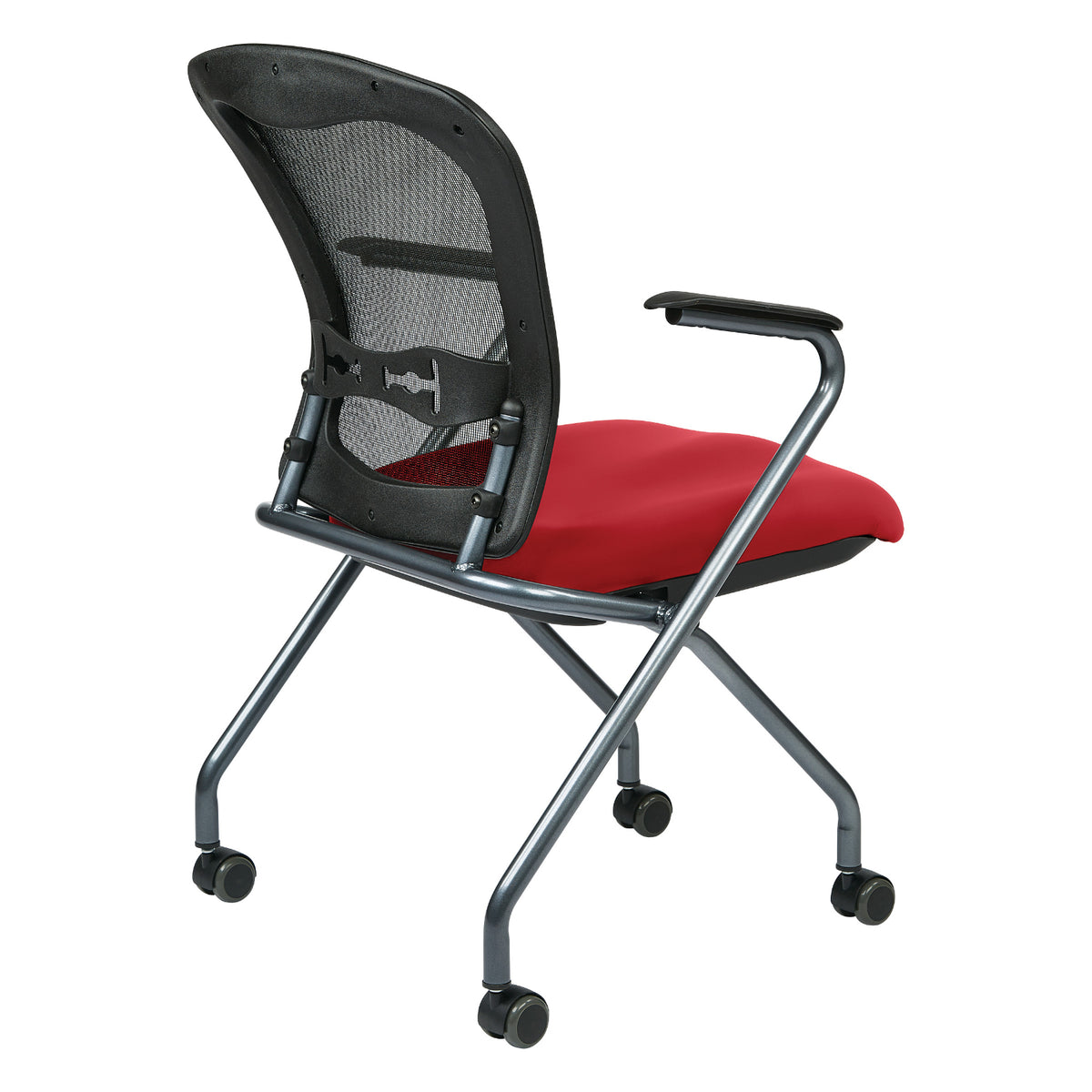 Deluxe ProGrid® Mesh Back Folding/Nesting Arm Chair with Casters, Silver Ion Technology Dillon Padded Seat, 2-Pack