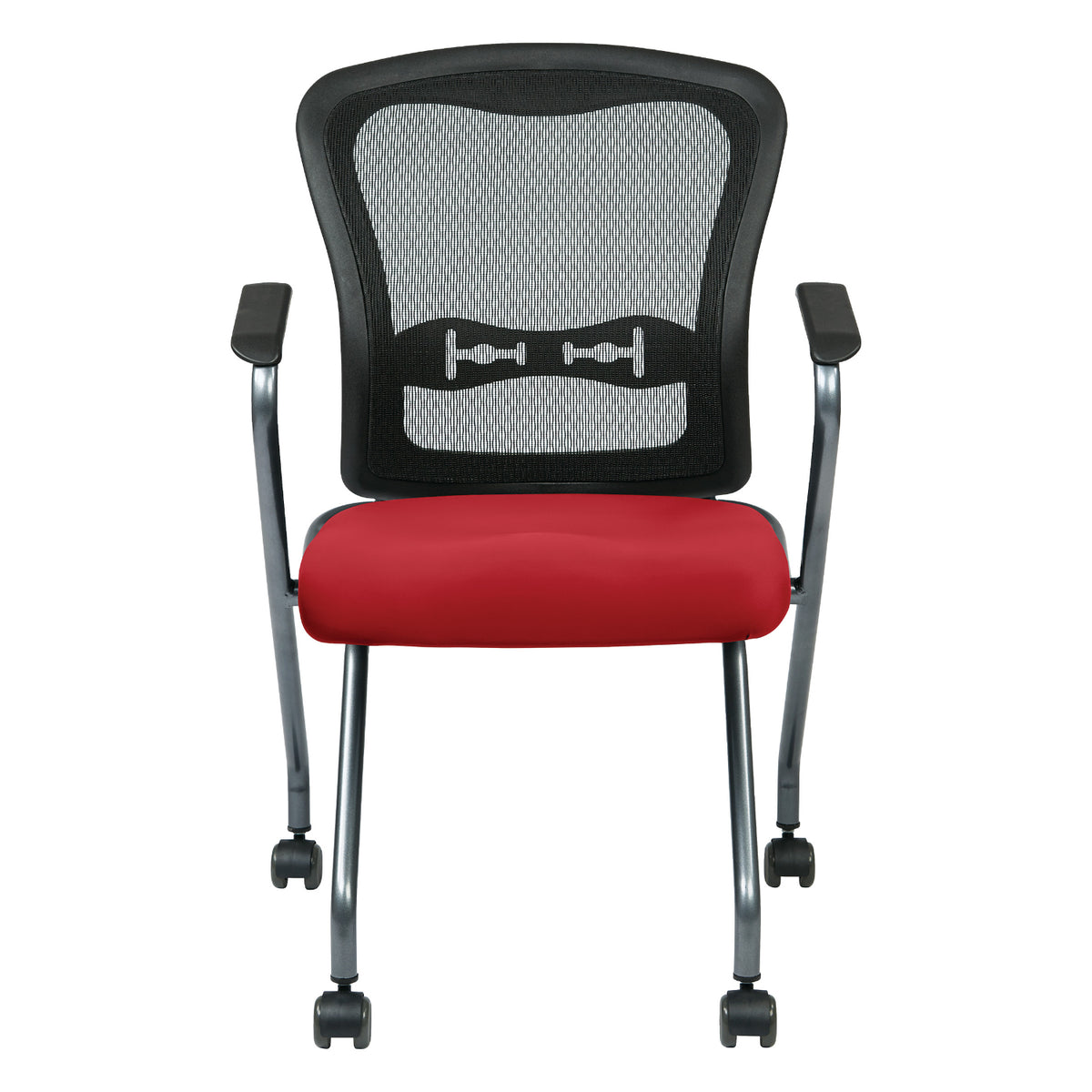 Deluxe ProGrid® Mesh Back Folding/Nesting Arm Chair with Casters, Silver Ion Technology Dillon Padded Seat, 2-Pack