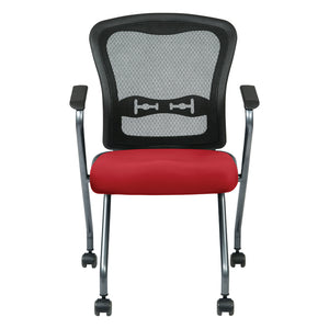 Deluxe ProGrid® Mesh Back Folding/Nesting Arm Chair with Casters, Silver Ion Technology Dillon Padded Seat, 2-Pack