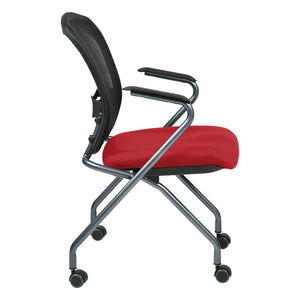 Deluxe ProGrid® Mesh Back Folding/Nesting Arm Chair with Casters, Silver Ion Technology Dillon Padded Seat, 2-Pack