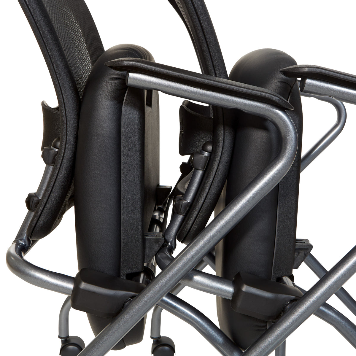 Deluxe ProGrid® Mesh Back Folding/Nesting Arm Chair with Casters, Silver Ion Technology Dillon Black Padded Seat, 2-Pack