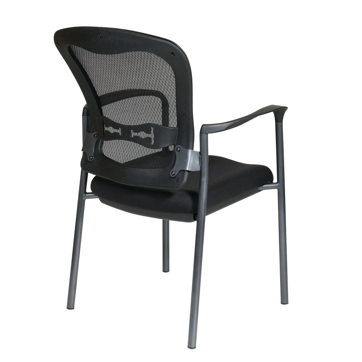 ProGrid® Mesh Back Deluxe Stscking Visitor’s Chair with FreeFlex® II Coal Padded Fabric Seat, Contoured Arms and Titanium EPD Finish Frame