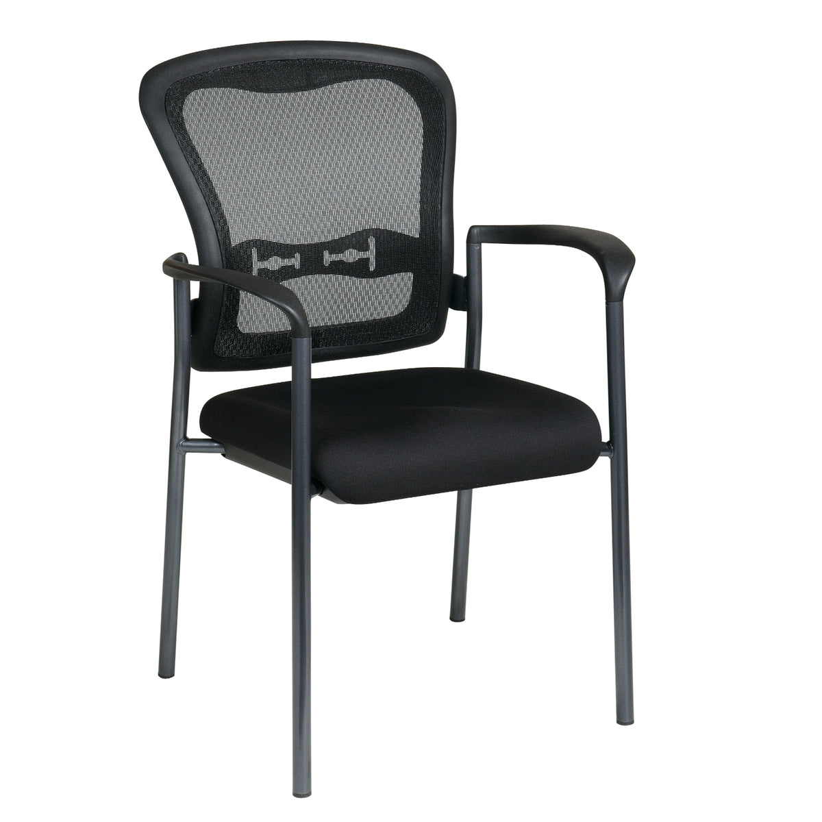 ProGrid® Mesh Back Deluxe Stscking Visitor’s Chair with FreeFlex® II Coal Padded Fabric Seat, Contoured Arms and Titanium EPD Finish Frame