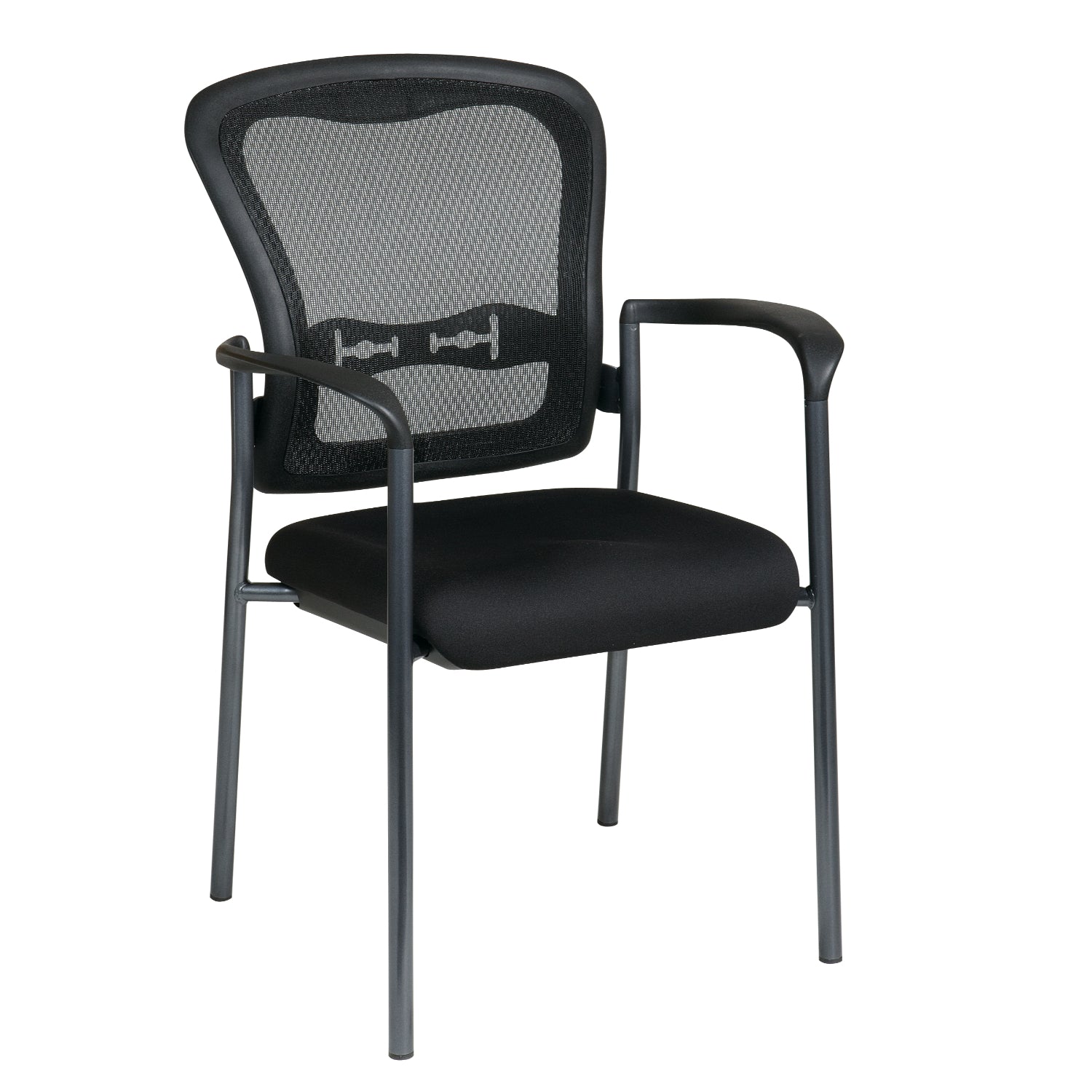 ProGrid® Mesh Back Deluxe Stscking Visitor’s Chair with FreeFlex® II Coal Padded Fabric Seat, Contoured Arms and Titanium EPD Finish Frame