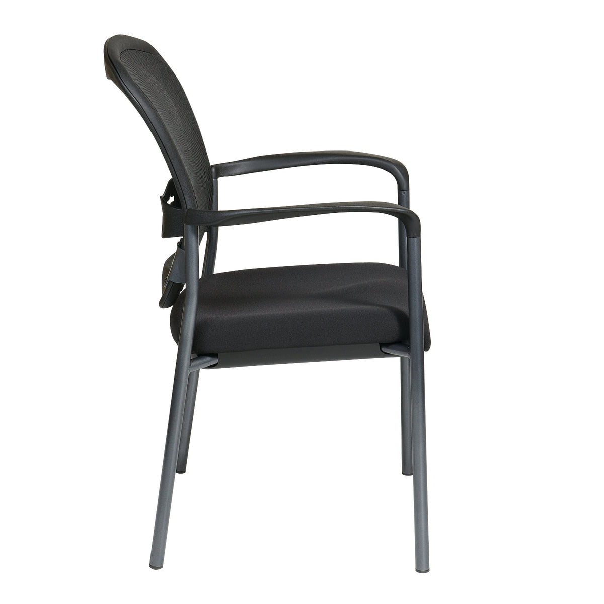 ProGrid® Mesh Back Deluxe Stscking Visitor’s Chair with FreeFlex® II Coal Padded Fabric Seat, Contoured Arms and Titanium EPD Finish Frame