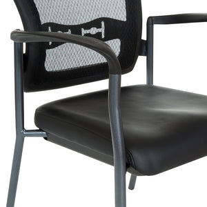 ProGrid® Mesh Back Deluxe Stacking Visitor’s Chair with Dillon Black Padded Seat, Contoured Arms and Titanium EPD Finish Frame