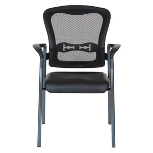 ProGrid® Mesh Back Deluxe Stacking Visitor’s Chair with Dillon Black Padded Seat, Contoured Arms and Titanium EPD Finish Frame