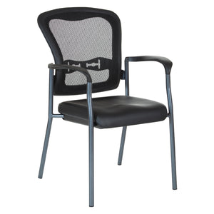 ProGrid® Mesh Back Deluxe Stacking Visitor’s Chair with Dillon Black Padded Seat, Contoured Arms and Titanium EPD Finish Frame