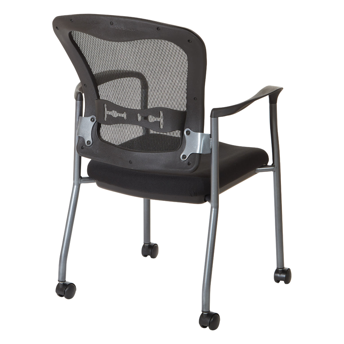 ProGrid® Mesh Back Deluxe Guest Chair with FreeFlex® II Coal  Padded Fabric Seat, Arms, Casters and Titanium EPD Finish Frame