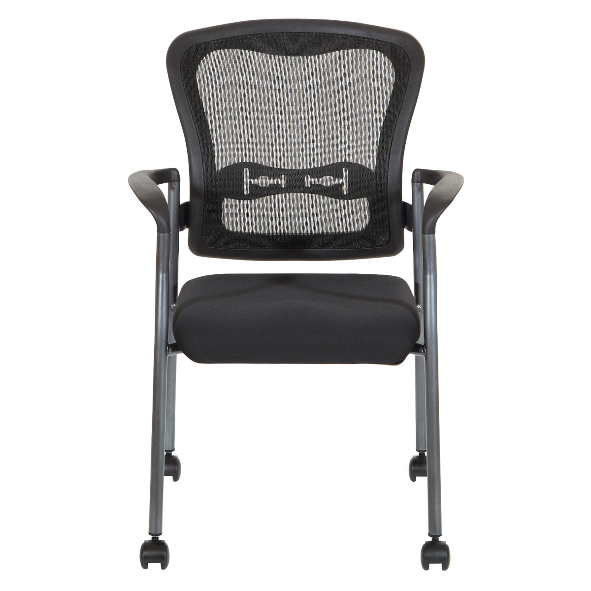 ProGrid® Mesh Back Deluxe Guest Chair with FreeFlex® II Coal  Padded Fabric Seat, Arms, Casters and Titanium EPD Finish Frame