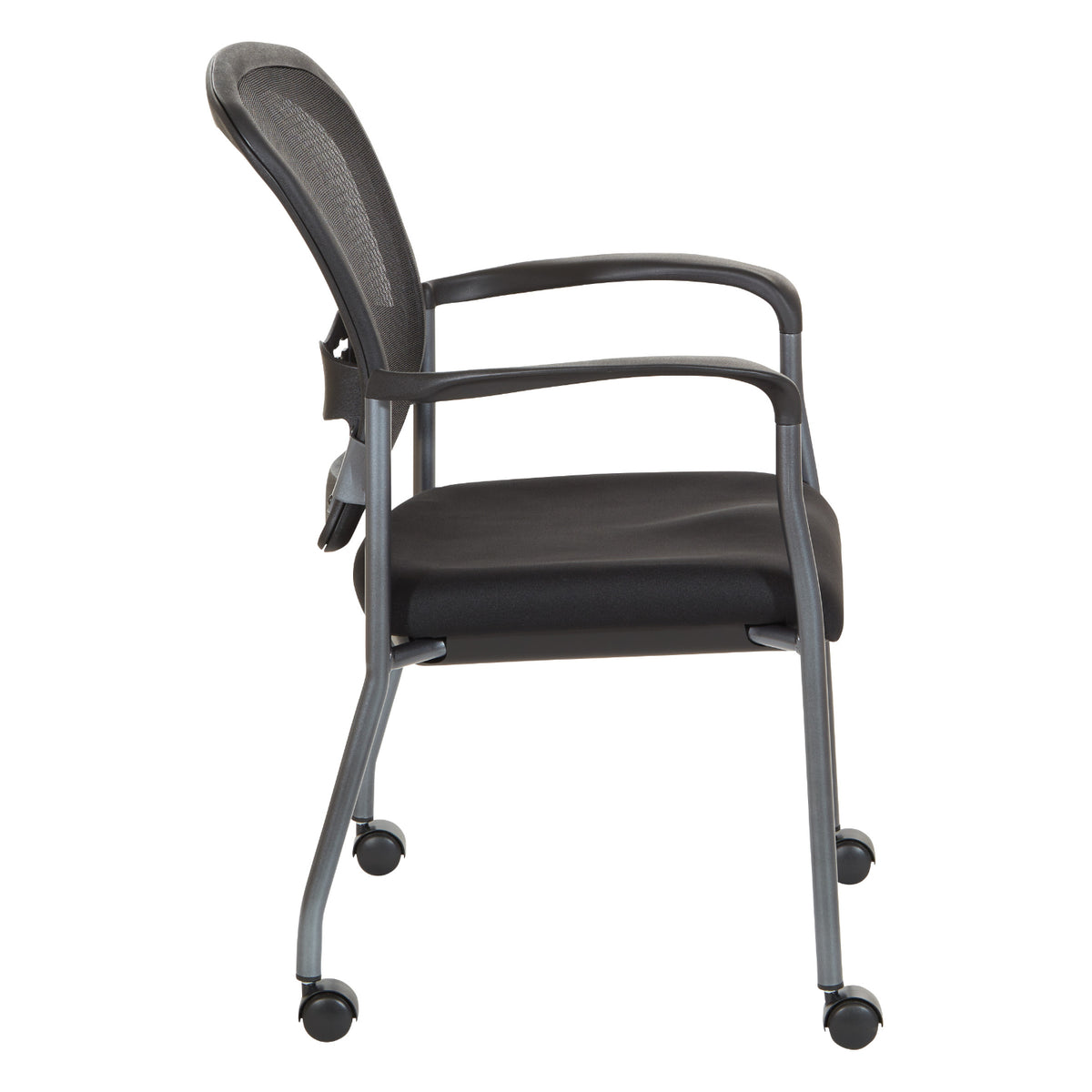 ProGrid® Mesh Back Deluxe Guest Chair with FreeFlex® II Coal  Padded Fabric Seat, Arms, Casters and Titanium EPD Finish Frame