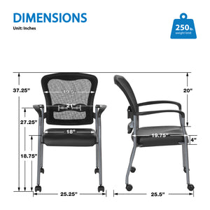 ProGrid® Mesh Back Deluxe Guest Chair with Dillon Black  Padded Fabric Seat, Arms, Casters and Titanium EPD Finish Frame