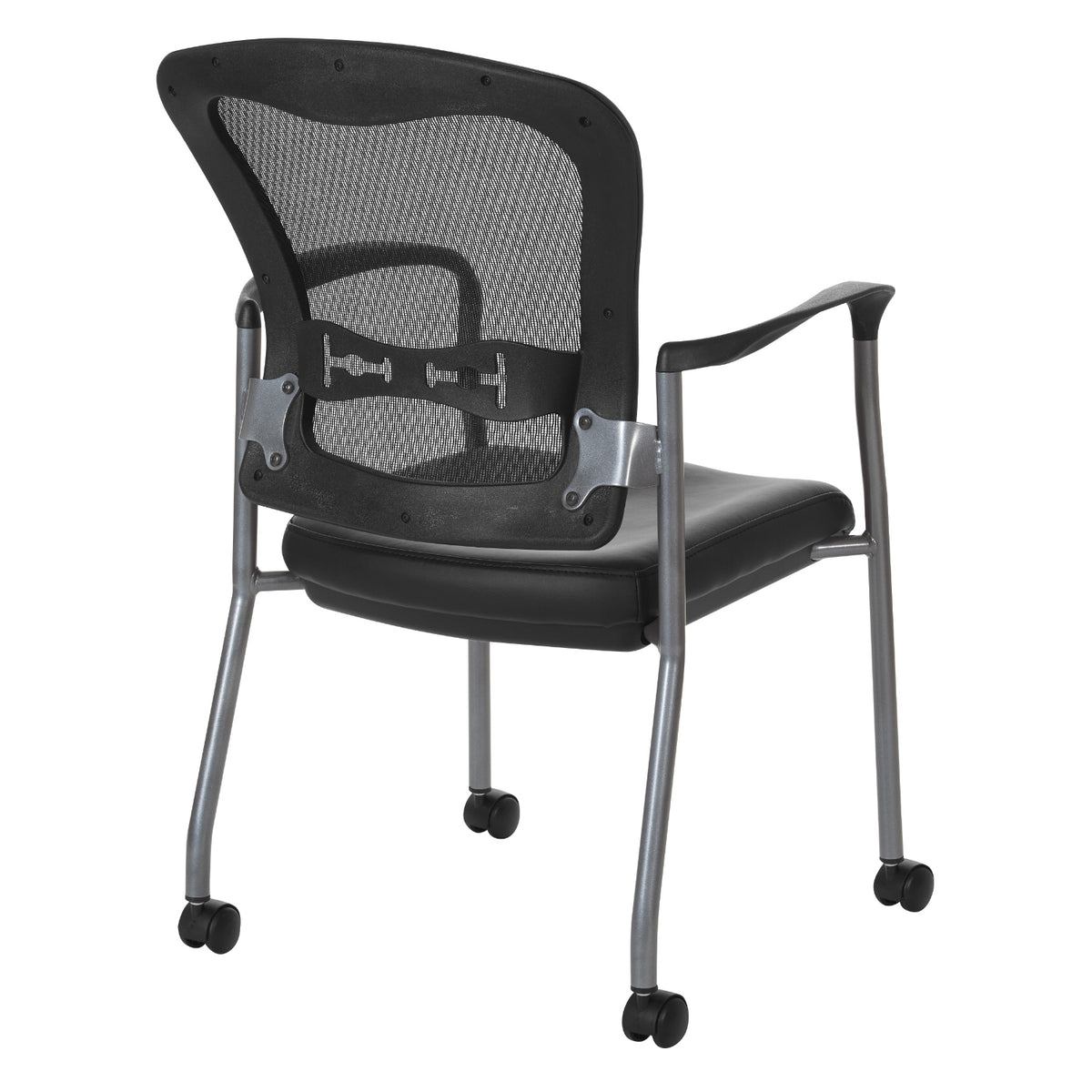 ProGrid® Mesh Back Deluxe Guest Chair with Dillon Black  Padded Fabric Seat, Arms, Casters and Titanium EPD Finish Frame