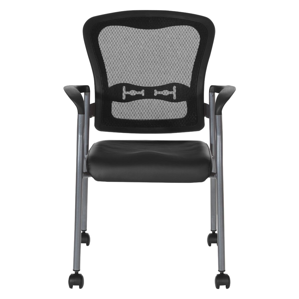 ProGrid® Mesh Back Deluxe Guest Chair with Dillon Black  Padded Fabric Seat, Arms, Casters and Titanium EPD Finish Frame