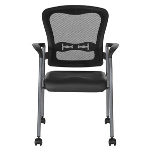 ProGrid® Mesh Back Deluxe Guest Chair with Dillon Black  Padded Fabric Seat, Arms, Casters and Titanium EPD Finish Frame