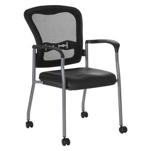 ProGrid® Mesh Back Deluxe Guest Chair with Dillon Black  Padded Fabric Seat, Arms, Casters and Titanium EPD Finish Frame