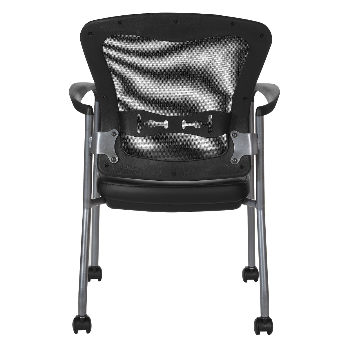 ProGrid® Mesh Back Deluxe Guest Chair with Dillon Black  Padded Fabric Seat, Arms, Casters and Titanium EPD Finish Frame