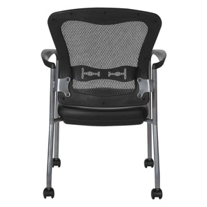 ProGrid® Mesh Back Deluxe Guest Chair with Dillon Black  Padded Fabric Seat, Arms, Casters and Titanium EPD Finish Frame