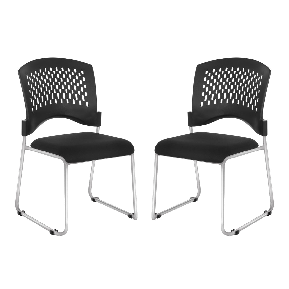 Stacking Chair with Ventilated Plastic Back and FreeFlex® II Coal Seat with Silver EPD Finish Sled Base, 2-Pack