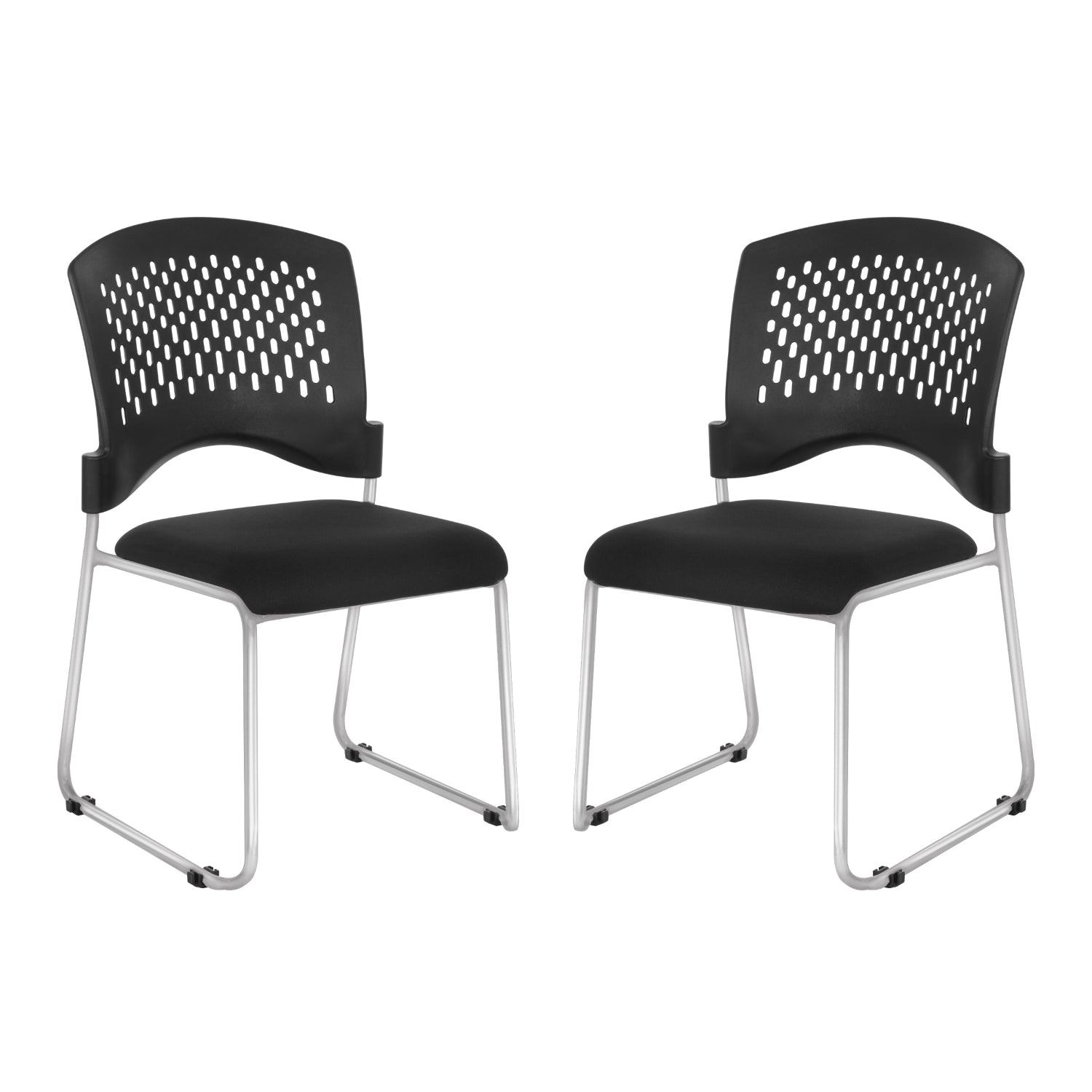Stacking Chair with Ventilated Plastic Back and FreeFlex® II Coal Seat with Silver EPD Finish Sled Base, 2-Pack