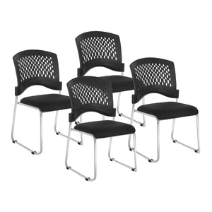 Stacking Chair with Ventilated Plastic Back and FreeFlex® II Coal Seat with Silver EPD Finish Sled Base, 4-Pack