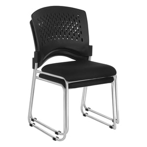 Stacking Chair with Ventilated Plastic Back and FreeFlex® II Coal Seat with Silver EPD Finish Sled Base, 4-Pack
