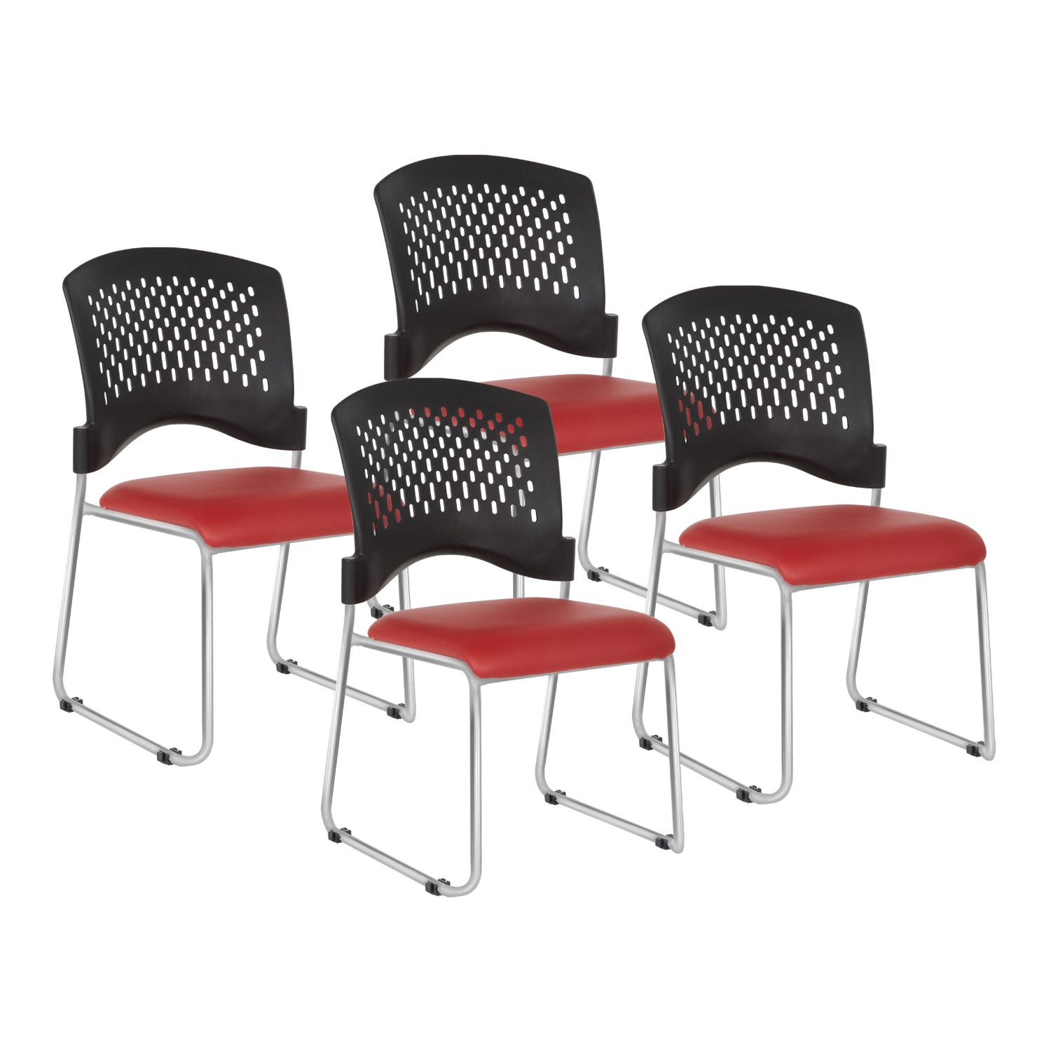 Stacking Chair with Ventilated Plastic Back and Silver Ion Technology Dillon Seat with Silver EPD Finish Sled Base, 4-Pack
