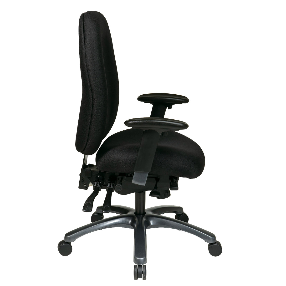 High-Back Ergonomic Chair with Titanium EPD Finish Base, Black Padded Fabric Seat