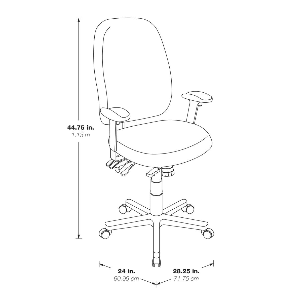 High-Back Ergonomic Chair with Titanium EPD Finish Base, Black Padded Fabric Seat