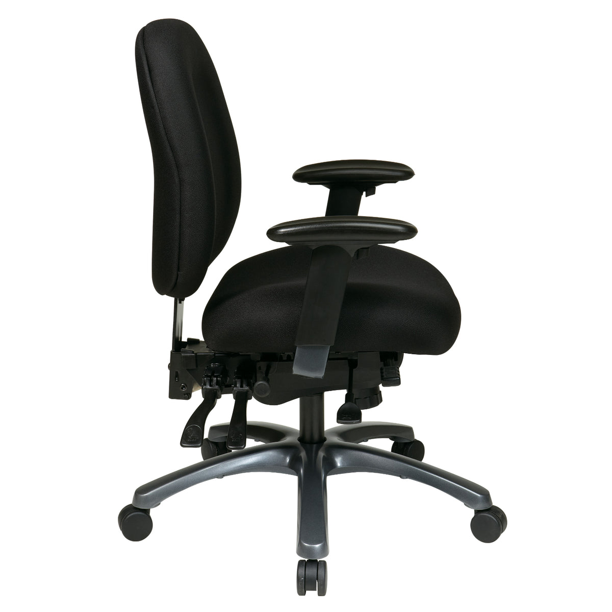 Mid-Back Ergonomic Chair with Titanium EPD Finish Base, Black Padded Fabric Seat