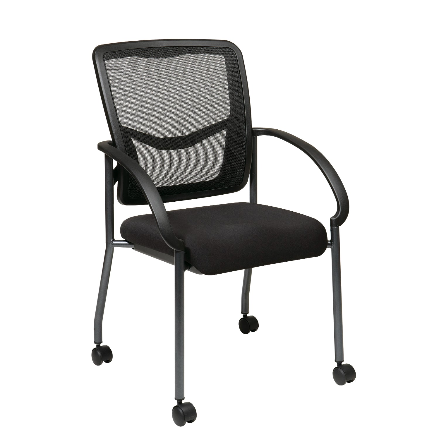 ProGrid® Mesh Back Deluxe Visitor’s Chair with FreeFlex® II Coal Padded Fabric Seat, Contoured Arms, Casters and Titanium EPD Finish Frame