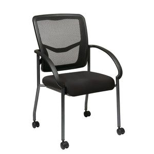 ProGrid® Mesh Back Deluxe Visitor’s Chair with FreeFlex® II Coal Padded Fabric Seat, Contoured Arms, Casters and Titanium EPD Finish Frame