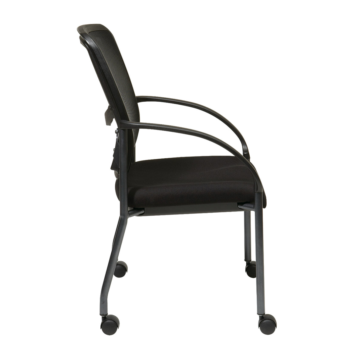 ProGrid® Mesh Back Deluxe Visitor’s Chair with FreeFlex® II Coal Padded Fabric Seat, Contoured Arms, Casters and Titanium EPD Finish Frame