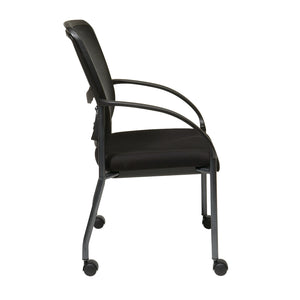 ProGrid® Mesh Back Deluxe Visitor’s Chair with FreeFlex® II Coal Padded Fabric Seat, Contoured Arms, Casters and Titanium EPD Finish Frame