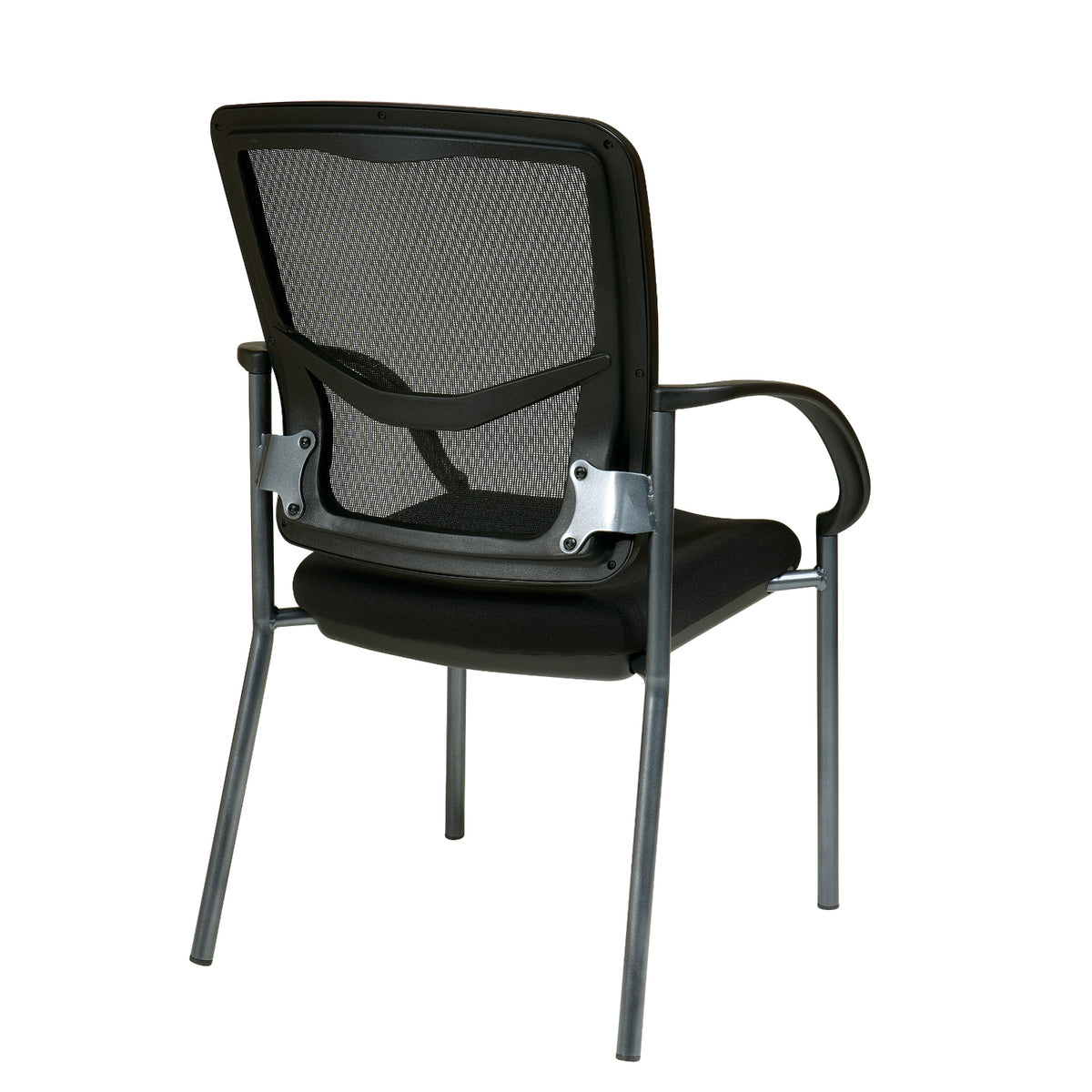 ProGrid® Mesh Back Stacking Visitor’s Chair with FreeFlex® II Coal Padded Fabric Seat, Contoured Arms and Titanium EPD Finish Frame