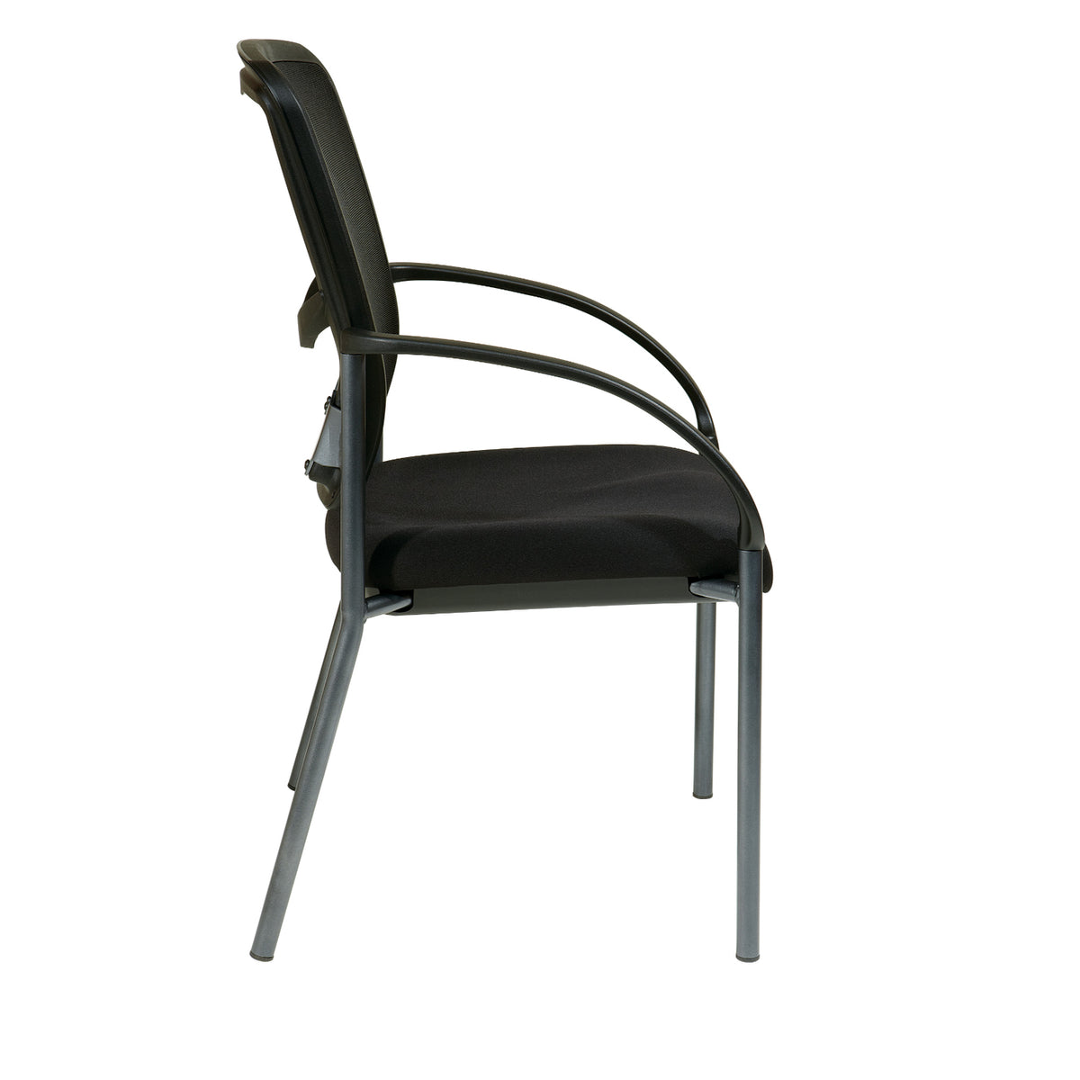 ProGrid® Mesh Back Stacking Visitor’s Chair with FreeFlex® II Coal Padded Fabric Seat, Contoured Arms and Titanium EPD Finish Frame