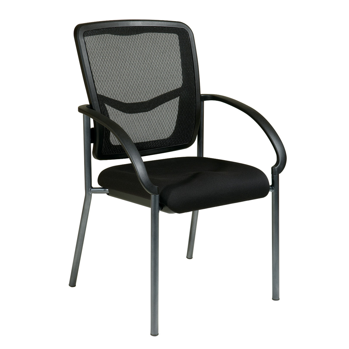 ProGrid® Mesh Back Stacking Visitor’s Chair with FreeFlex® II Coal Padded Fabric Seat, Contoured Arms and Titanium EPD Finish Frame