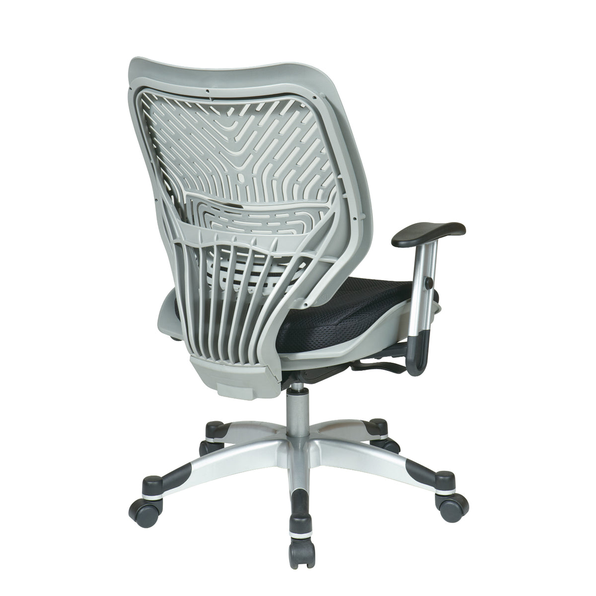 Self Adjusting FogSpaceFlex® Back and Raven Mesh Seat Manager’s Chair with Adjustable Arms and Platinum Finish Base