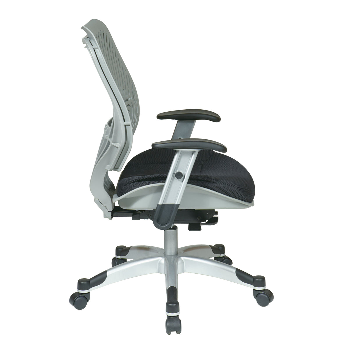Self Adjusting FogSpaceFlex® Back and Raven Mesh Seat Manager’s Chair with Adjustable Arms and Platinum Finish Base