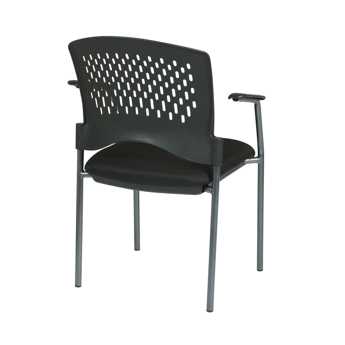 Ventilated Plastic Wrap Around Back Stacking Visitor’s Chair with Arms, FreeFlex® II Coal Padded Fabric Seat
