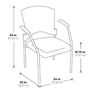 Ventilated Plastic Wrap Around Back Stacking Visitor’s Chair with Arms, FreeFlex® II Coal Padded Fabric Seat