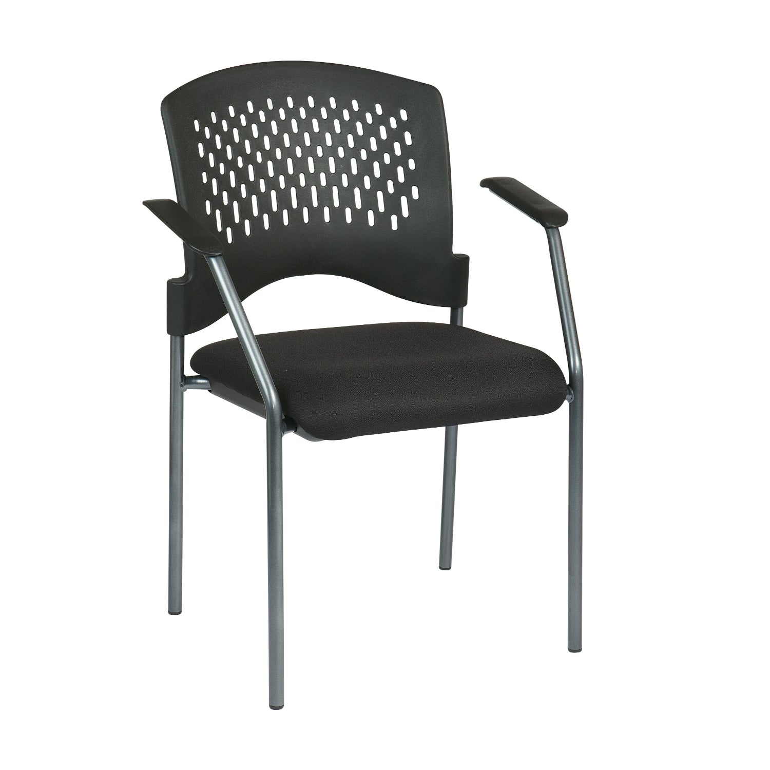 Ventilated Plastic Wrap Around Back Stacking Visitor’s Chair with Arms, FreeFlex® II Coal Padded Fabric Seat