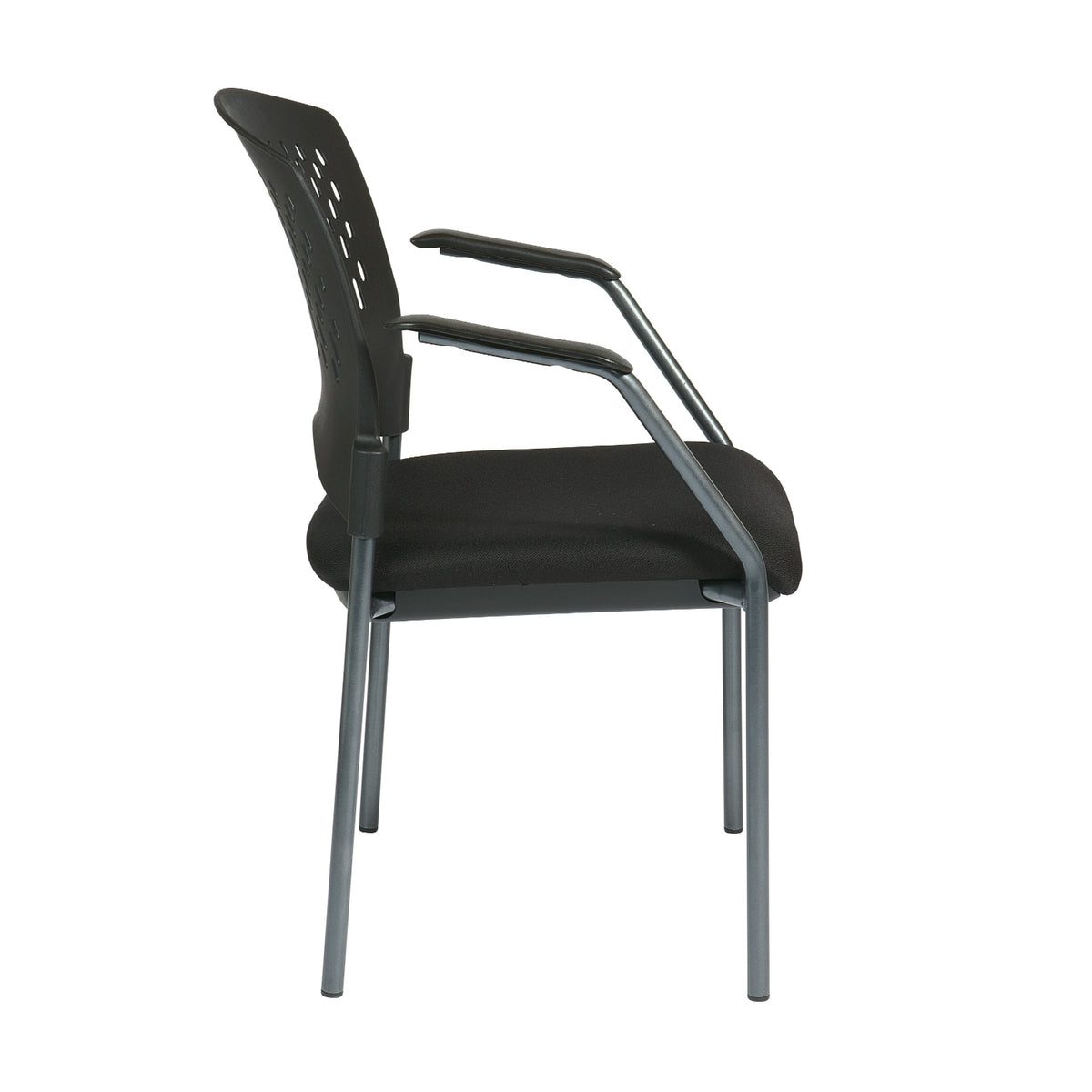 Ventilated Plastic Wrap Around Back Stacking Visitor’s Chair with Arms, FreeFlex® II Coal Padded Fabric Seat